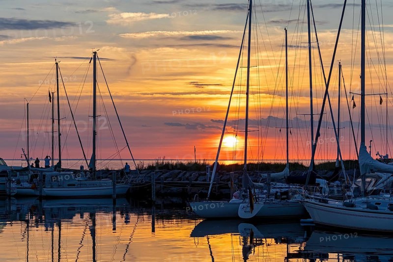 Sunset, sailboats, harbor, Timmendorf, Poel island, Mecklenburg-Western Pomerania, Germany