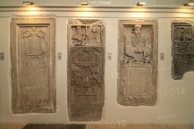 Epitaphs in the interior of the Lutheran parish church in Sibiu or Sibiu, Transylvania, Romania
