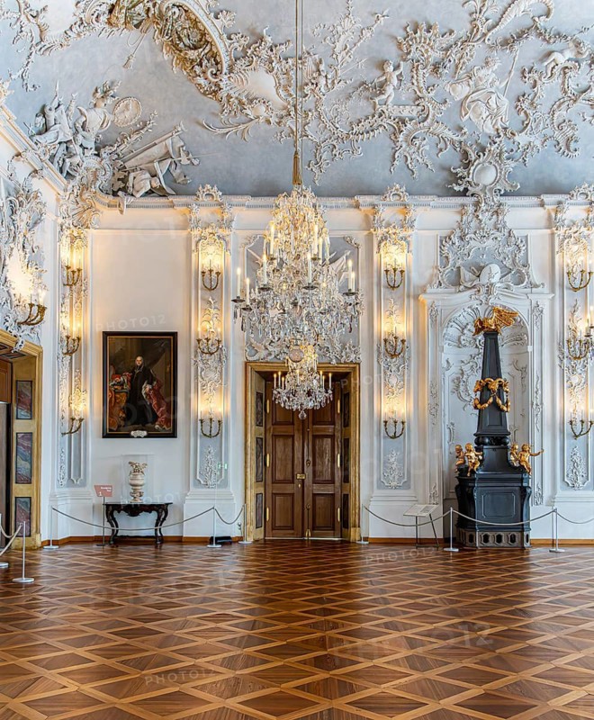 Interior design and exhibition rooms in the Würzburg Residence, imposing 18th century palace with frescoes, paintings and valuable works of art, Würzburg, Bavaria, Germany