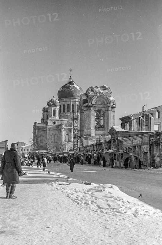Historische Luftaufnahme, Das von deutschen Truppen besetzte, schwer zerbombte Rostow am Don, Russland, Winter 1942-43. Rostow wurde zweimal von deutsche Truppen besetzt und im Dezember 1941 von der Roten Armee zurückerobert. Dabei starben auf russischer Seite ca 33000 Soldaten und bei dt. Wehrmacht ca 25000. Im Sommer 1942 wurde Rostow erneut von deutschen Truppen besetzt und im Frühjahr 1943 endgültig von der Roten Armee befreit