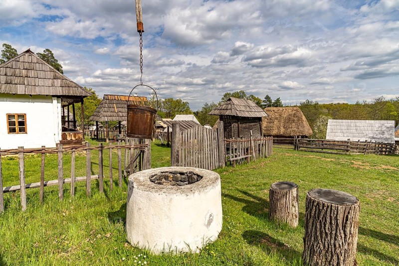 Historic traditional buildings in the ASTRA Museum of Traditional Folk Culture in Sibiu or Sibiu, Transylvania, Romania