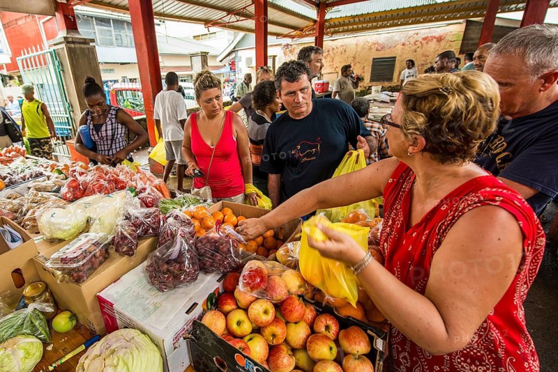 Fruit and vegetables at Sir Selwyn, Clarke Market, Seychelles, weekly market market, market stall, Victoria, Mahe, Indian Ocean