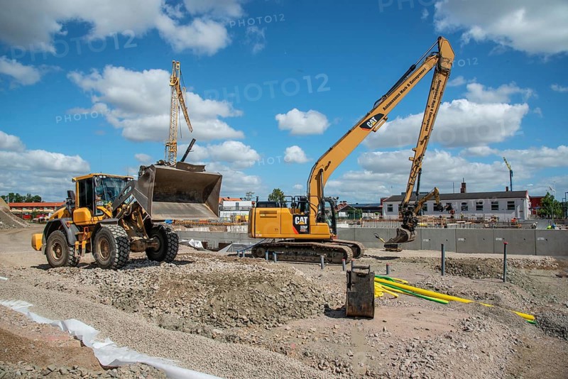 Construction site with excavators in Ystad, Skåne County, Sweden, Scandinavia