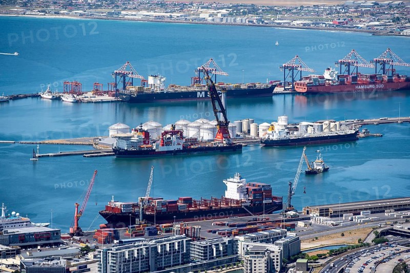 Industrial port with container ships, Cape Town, South Africa