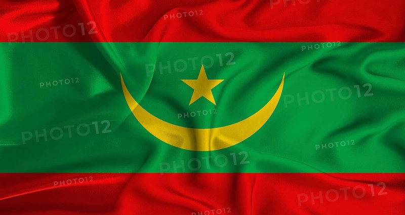 Realistic Mauritania flag waving. Close up of flag of Mauritania with cloth texture