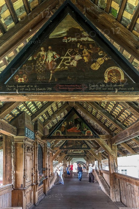 Historic wooden bridge over the Reuss, Spreuer Bridge, Lucerne, Lake Lucerne, Canton of Lucerne, Switzerland