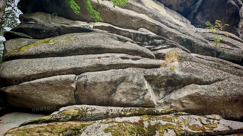 Großer Waldstein rock formation, with stratification and moss growth, Fichtelgebirge nature park Park, Upper Franconia