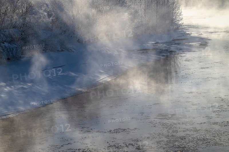 Fog over the river Glomma (Glåma), Alvdal, Hedmark, Innlandet, Norway, February 2026