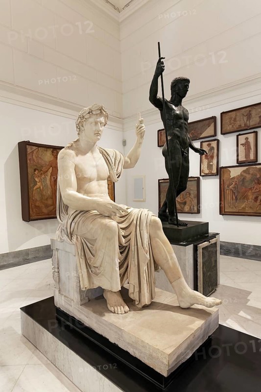 Roman Emperor Augustus, colossal statue with Napoleon head from Herculaneum, Naples National Archaeological Museum, Museo Archeologico Nazionale di Napoli, MAN, Naples, Campania Province, Italy