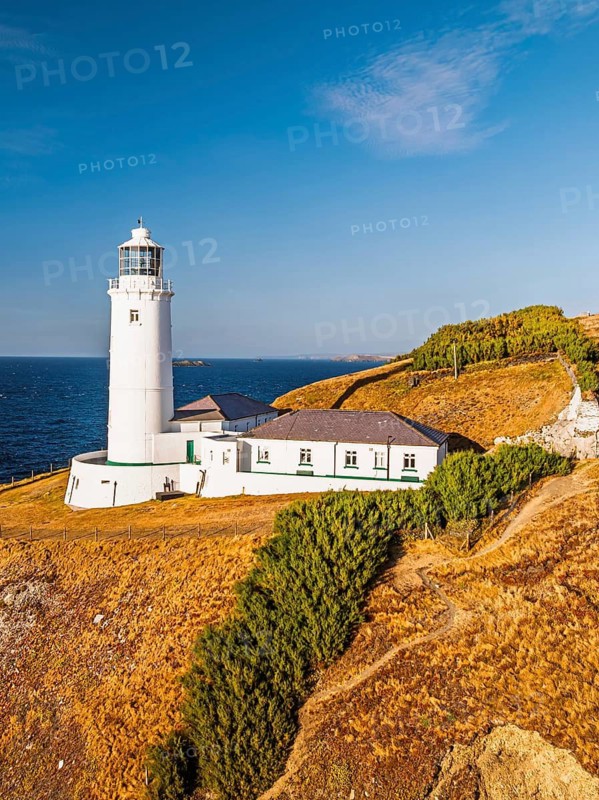 Trevose Head Lighthouse from a drone, Padstow, Cornwall, England, United Kingdom