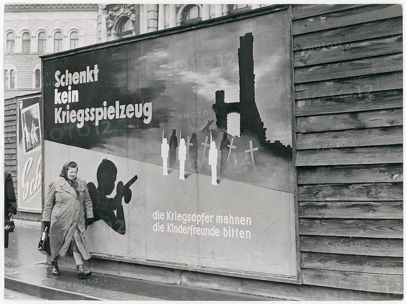 Vienna, The War Victims Remembrance, Don't Give Toys, Political Poster, Large Poster Warns of War Toys on Wood Paneling, Peter Steffen, 9.12.1954