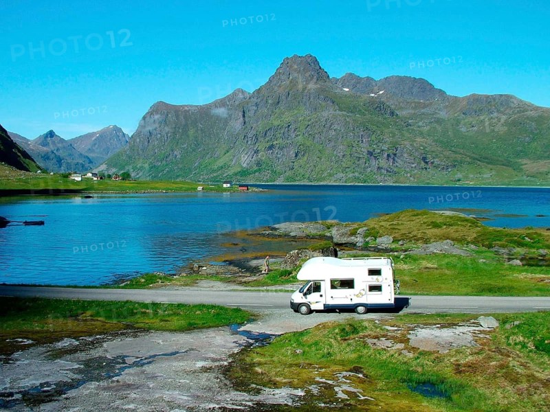 Geography, travel, Norway, motorhome near Lofoten Mountains