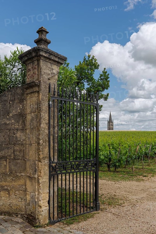 Entrance gate to a vineyard near Saint Emillion, Gironde, France