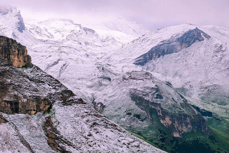 View of snowy mountains on the Grossglockner High Alpine Road in the Alps, Fusch, Salzburg, Austria