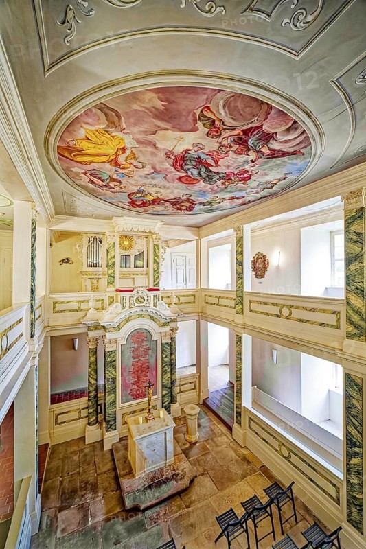 Castle chapel, Tenneberg Castle, museum, baroque room, castle, interior view, Waltershausen, Thuringian Forest, Thuringia, Germany