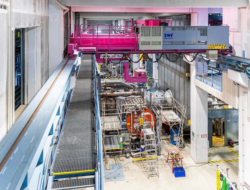 Nossener Brücke gas turbine CHP plant, gas turbine opened during regular maintenance, Dresden, Saxony, Germany