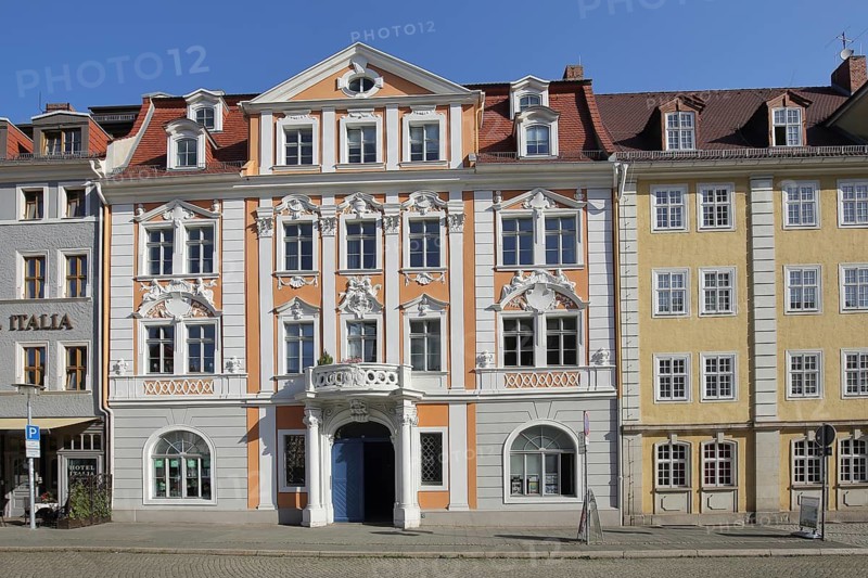 Baroque Napoleon house built in 1718 with stucco and decorations, Obermarkt, Görlitz, Upper Lusatia, Lusatia, Saxony, Germany