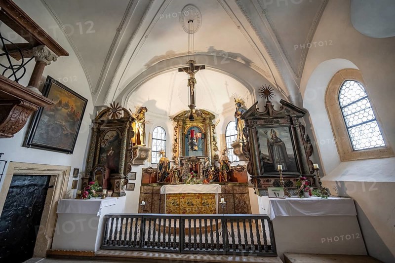 Altar of the castle chapel, castle chapel, Hohenwerfen Fortress, Werfen, Pongau, Salzburg state, Austria