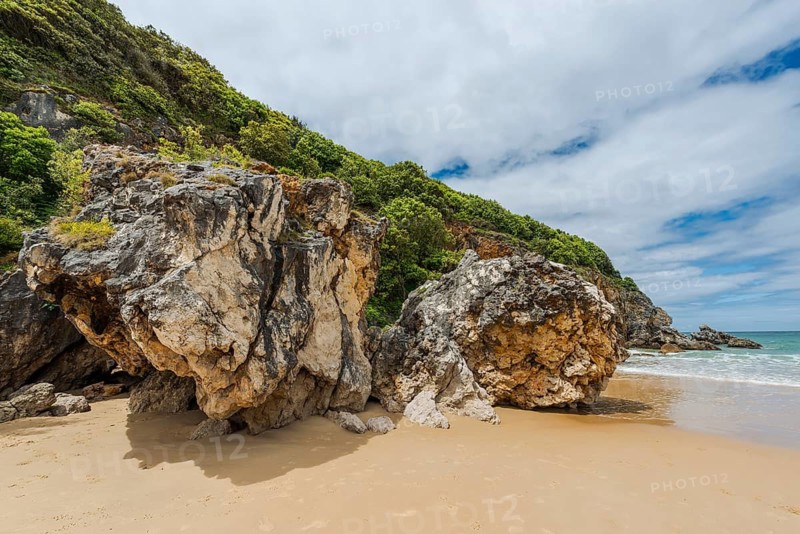 Rocks at Playa de Berria in Santona, surfing beach in Cantabria, Spain