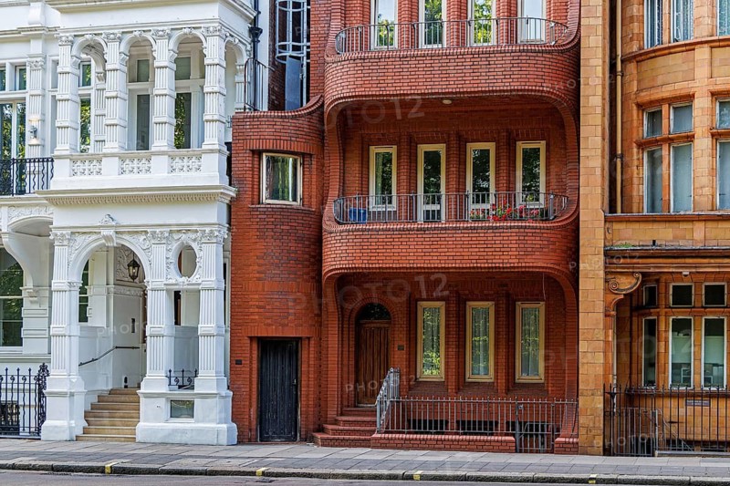 Secret London, the curved red brick facade of London's smallest house at 10 Hyde Park Place, London, United Kingdom
