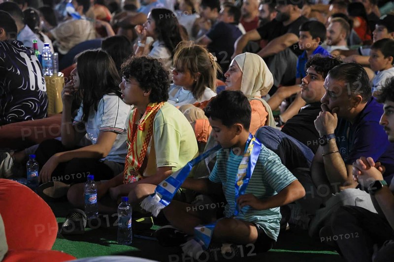 Damascus, Syria - July 19, 2026: Thousands of Spanish and Argentine football fans gather in Damascus to watch the 2026 FIFA World Cup final match on giant screens as Spain defeats Argentina 1-0 in extra time to claim the world title, Damascus, Damascus, Syria