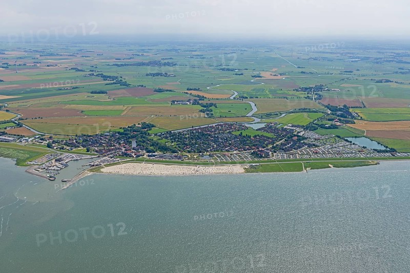 Aerial view, port and city, Neuharlingersiel, North Sea, East Frisia, Lower Saxony, Germany