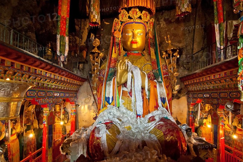 Buddha Maitreya in the rock monastery Drak Yerpa, Central Tibet, Tibet, China