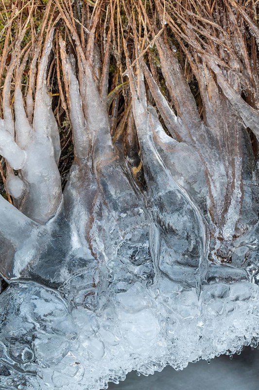 Ice formations on a stream, Dundret Nature Reserve, Gällivare, Norrbotten, Lapland, Sweden, October 2024