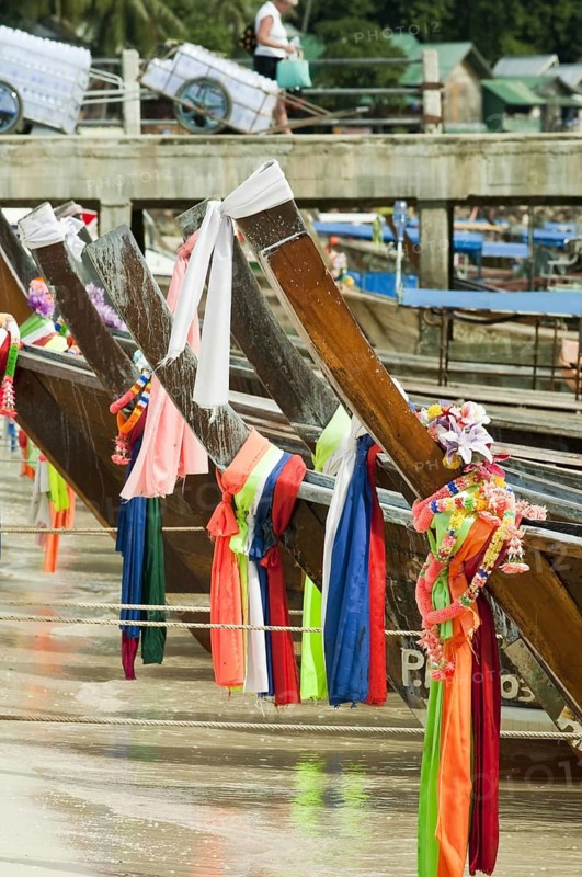 Adorned fishing boats on Ko Phi Phi Island Andaman Sea Thailand