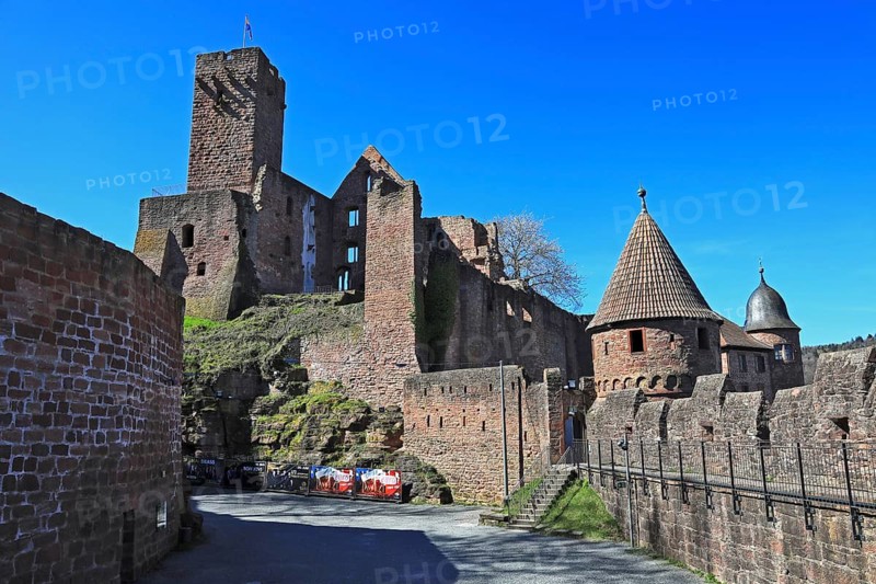 Wertheim Castle, ruin of a hill castle on a high, narrow mountain range between the two valleys of Main and Tauber above the city, one of the oldest castle ruins in Baden-Württemberg, Wertheim, Main-Tauber district, Baden-Württemberg, Germany