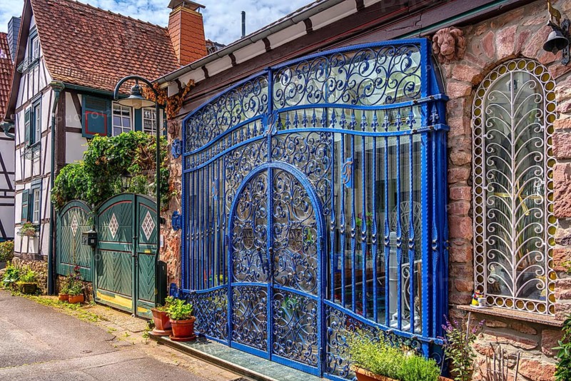 Decorative hall door in the old town of Dreieichenhain, Hesse, Germany
