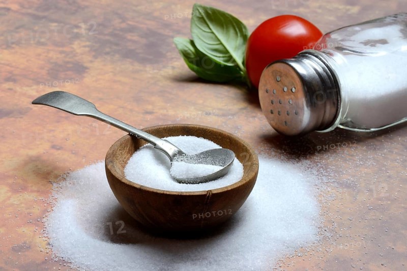 Salt in bowl and salt shaker, table salt