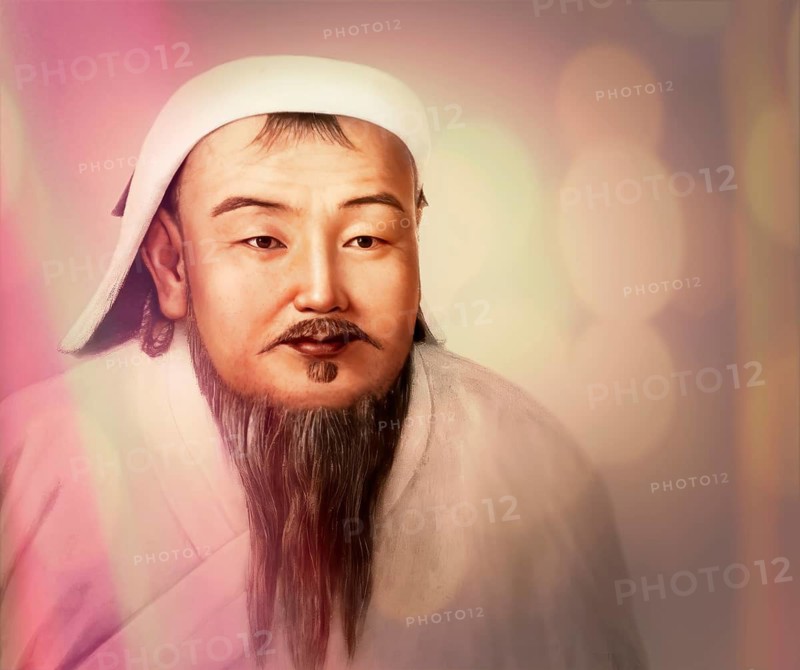 Genghis Khan, Dschingis Khan, or Chinggis Khan, born Temüjin, Temüdschin or Temüüdschin, c.?1162 – 1227, also known as Chinggis Khan, founder and first khan of the Mongol Empire, digitally edited based on a historical illustration of a 1278 portrait taken from a Yuan - Era album