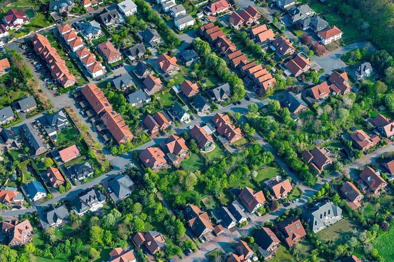 Aerial view of a settlement with single-family houses in Vechta in the district of Vechta, Oldenburger Münsterland, Vechta, Lower Saxony, Germany