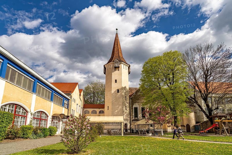 Tower of St. John's Church in Sibiu or Sibiu, Transylvania, Romania