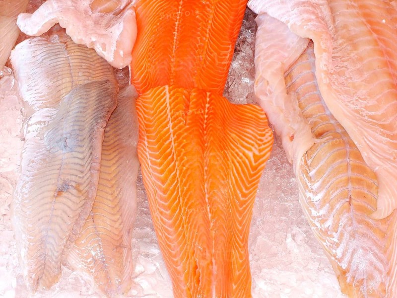 Geography, travel, Norway, old town, fish market, pollock, fish fillets, various varieties, mountains