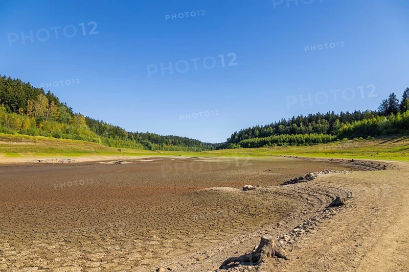Dried out part of the Lehnmühle dam, Dippoldiswalde, Saxony, Germany