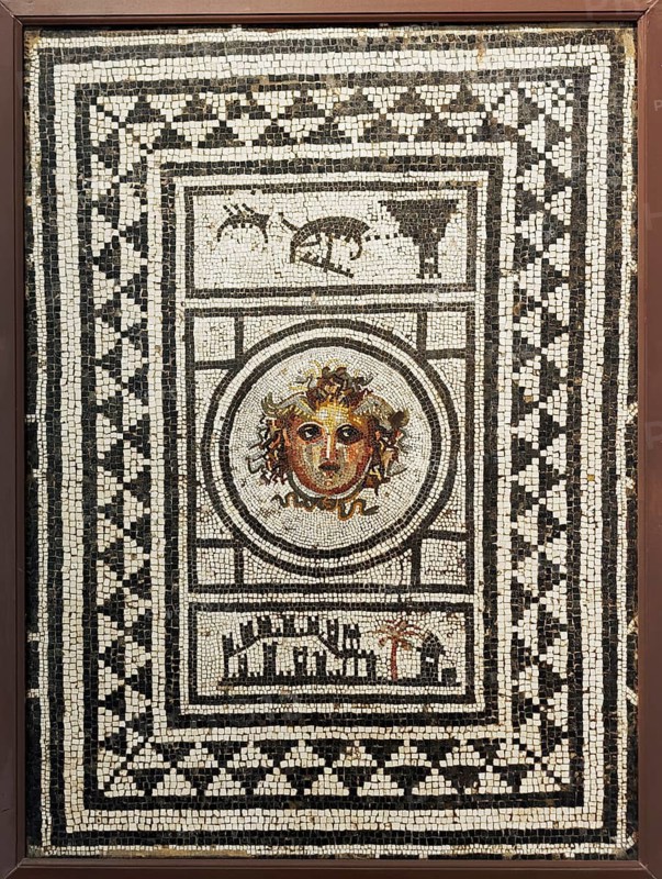 Floor mosaic with head of Medusa, Pompeii, 1st century AD, Naples National Archaeological Museum, Museo Archeologico Nazionale di Napoli, Naples, Campania, Italy