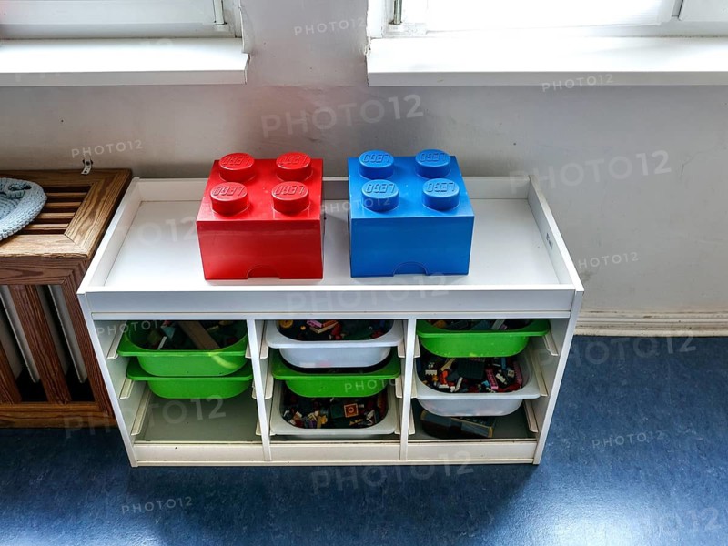Large Lego bricks in the group room of a daycare center, Berlin, 11.08.2026, Germany