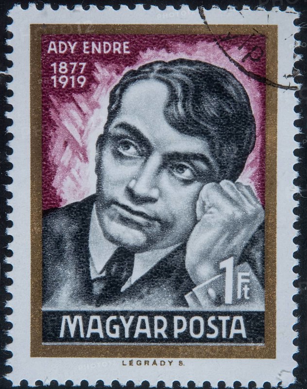 Endre Ady (1877-1919) was one of Hungary's most important poets. He is known as the representative of symbolism in Hungarian literature. Portrait on Hungarian postage stamp