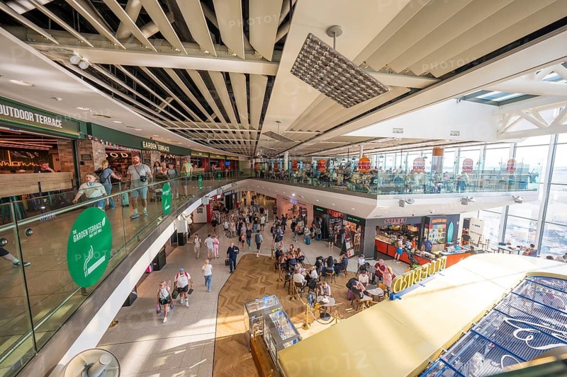 Bright inner area of an airport with shops and lots of people, Airport, Dublin, Ireland