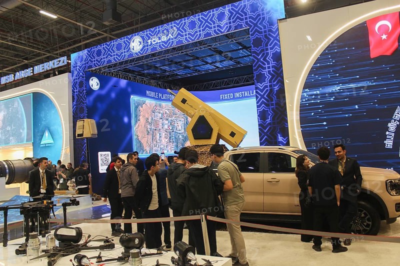 Military equipment, including tracked armored fighting vehicles, missile systems, turbine propulsion components, and unmanned aerial, surface, and underwater vehicles, are displayed at the SAHA Expo 2026 International Defense, Aerospace and Space Industry Fair. Visitors and industry professionals attend the exhibition to view the latest aerospace and defense technologies showcased in Istanbul, Turkey on May 08, 2026, Istanbul, Turkey