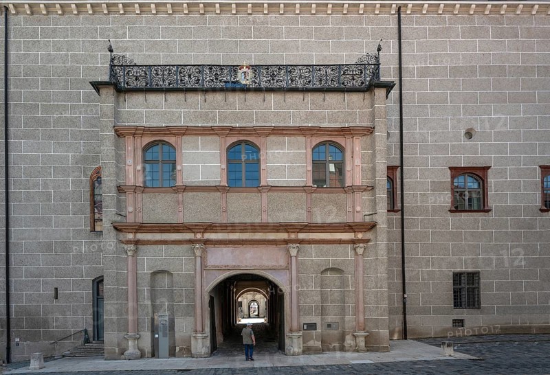 Entrance portal to the city palace, built in Renaissance style, Residenzstraße 2, Neuburg an der Donau, Upper Bavaria, Germany