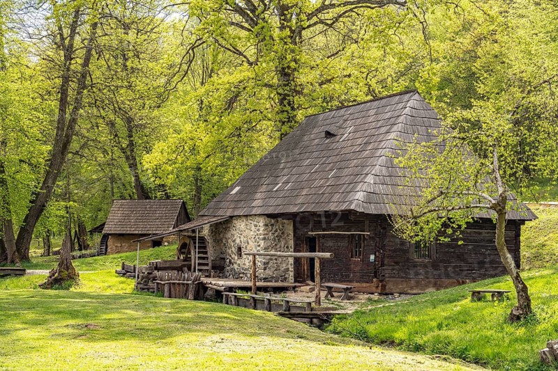 Historic traditional mill in the ASTRA Museum of Traditional Folk Culture in Sibiu or Sibiu, Transylvania, Romania