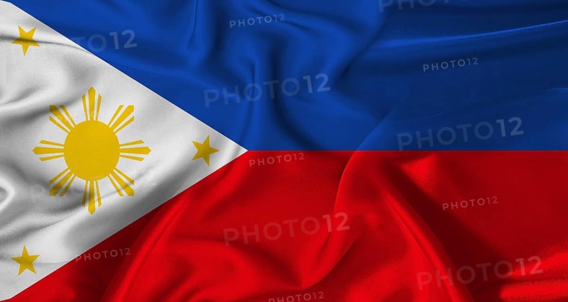 Colorful flag of Philippines with a silky fabric texture waving. Realistic Philippines flag waving