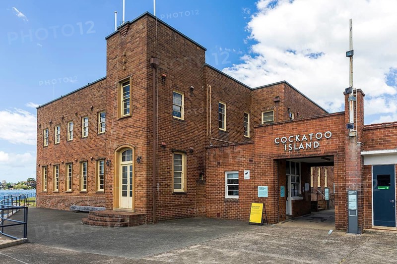 The historic administrative brick building ‘Brindabella' entrance to Cockatoo Island, Sydney, Australia