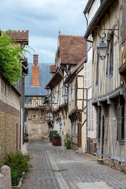 Morbid charm in a picturesque, medieval old town alleyway in Troyes, Aube department, Grand Est region, France