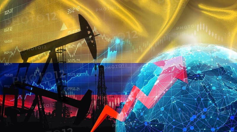 Global oil growth with Colombian flag. International oil exports with Colombia flag on the economic chart