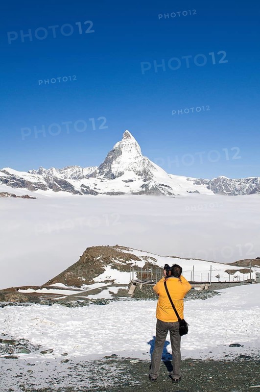 Switzerland, view of the Matterhorn, Zermatt, photographer taking pictures of the Matterhorn, Switzerland