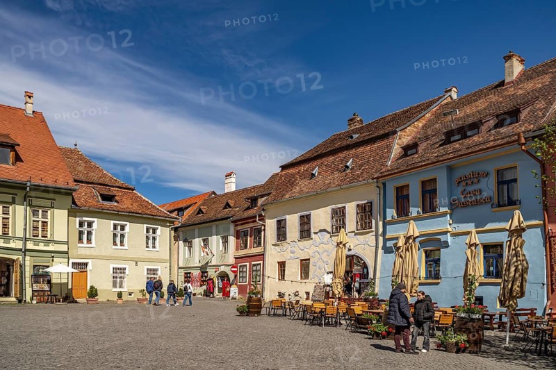 The Castle Square in Sighisoara or Sighi?oara, Transylvania, Romania